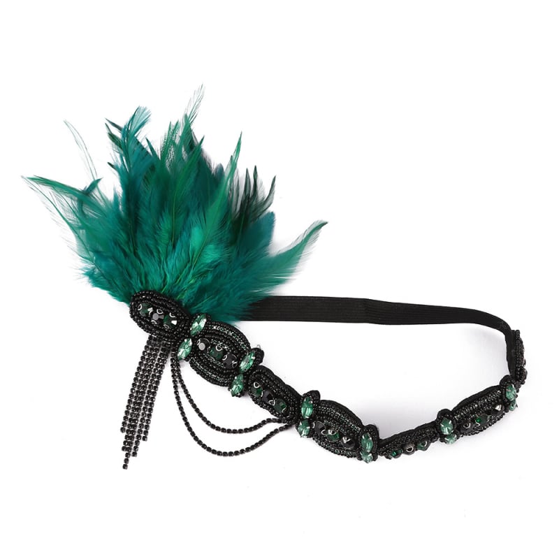 Bandă pentru cap exotică cu pene pentru femei — lucrată manual din material textil