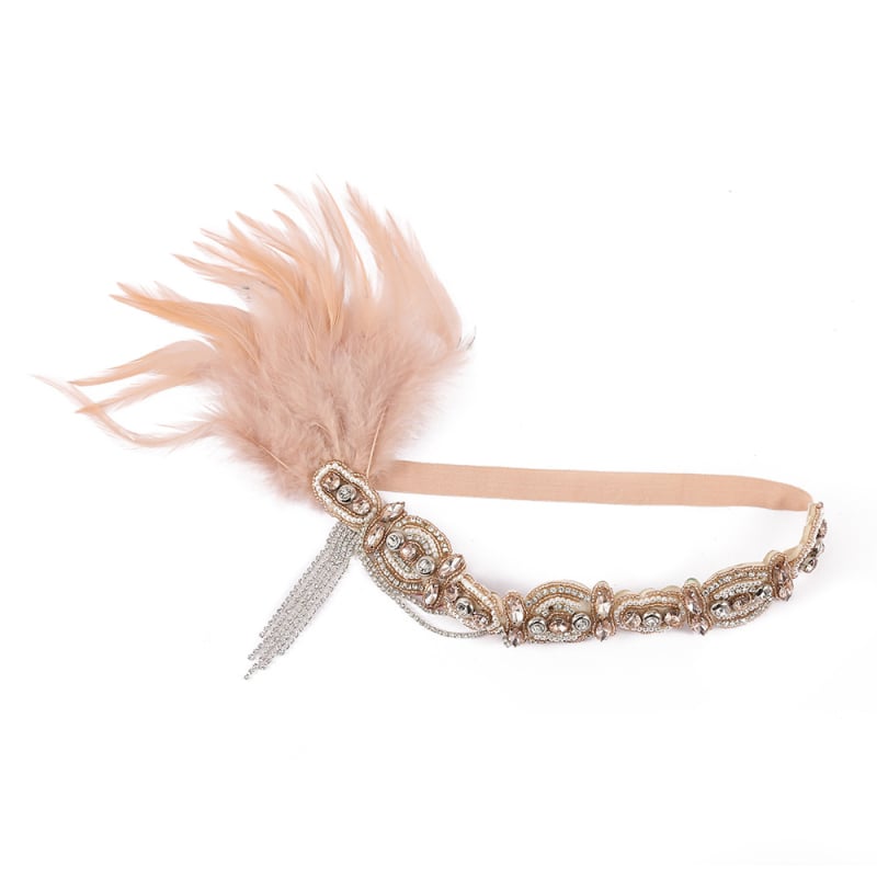 Bandă pentru cap exotică cu pene pentru femei — lucrată manual din material textil