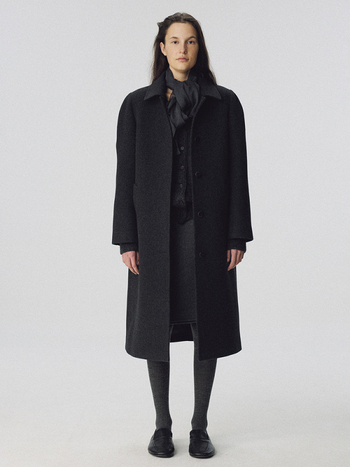 Női gyapjúkeverék kabát reverrel - hosszú testhossz, laza szabás, hosszú ujjú