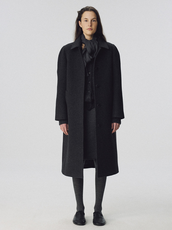 Női gyapjúkeverék kabát reverrel - hosszú testhossz, laza szabás, hosszú ujjú