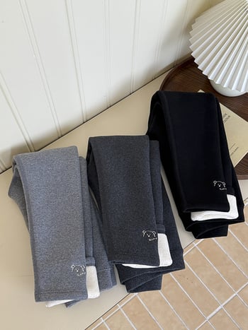 Bomier Dječje Ženske Zimske Debele Pamuk Leggings S Vezom, Fleec Podstava, Elastični Struk, Srednji Struk, Bez Otvora V Preklopu, 140 cm+