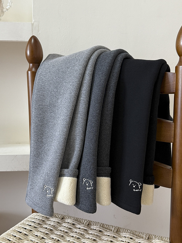 Bomier Dječje Ženske Zimske Debele Pamuk Leggings S Vezom, Fleec Podstava, Elastični Struk, Srednji Struk, Bez Otvora V Preklopu, 140 cm+