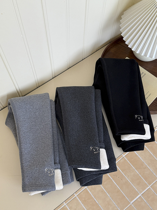 Bomier Dječje Ženske Zimske Debele Pamuk Leggings S Vezom, Fleec Podstava, Elastični Struk, Srednji Struk, Bez Otvora V Preklopu, 140 cm+