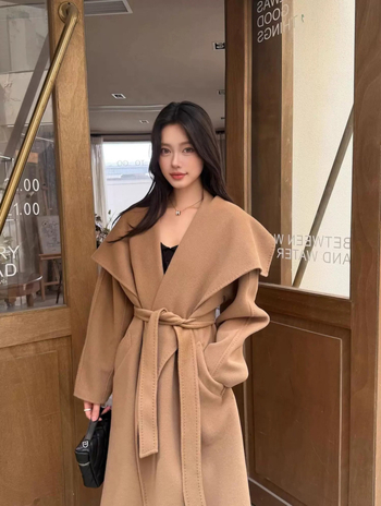Ženski vuneni kaput od ovčje vune, udoban kroj, dugački model, rever, Zima 2025