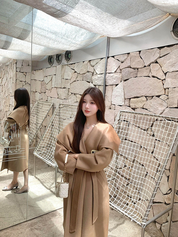 Ženski vuneni kaput od ovčje vune, udoban kroj, dugački model, rever, Zima 2025