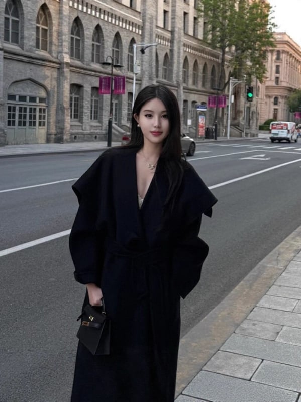 Ženski vuneni kaput od ovčje vune, udoban kroj, dugački model, rever, Zima 2025