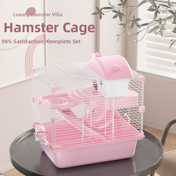 Kavez za hamstera s trkaćim kolom, posuda za vodu, kućica u stilu dvorca, luksuzna dvokatnica vila – Brand Unique, za hamstera, Materijal: Drugo