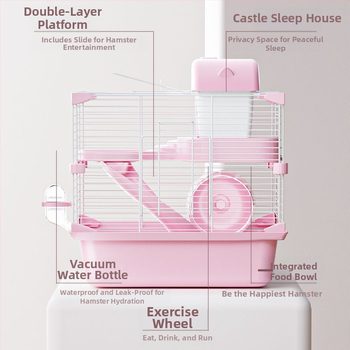 Kavez za hamstera s trkaćim kolom, posuda za vodu, kućica u stilu dvorca, luksuzna dvokatnica vila – Brand Unique, za hamstera, Materijal: Drugo