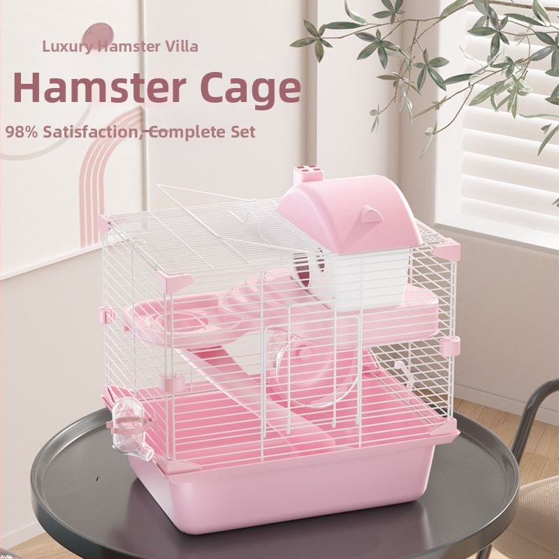 Kavez za hamstera s trkaćim kolom, posuda za vodu, kućica u stilu dvorca, luksuzna dvokatnica vila – Brand Unique, za hamstera, Materijal: Drugo