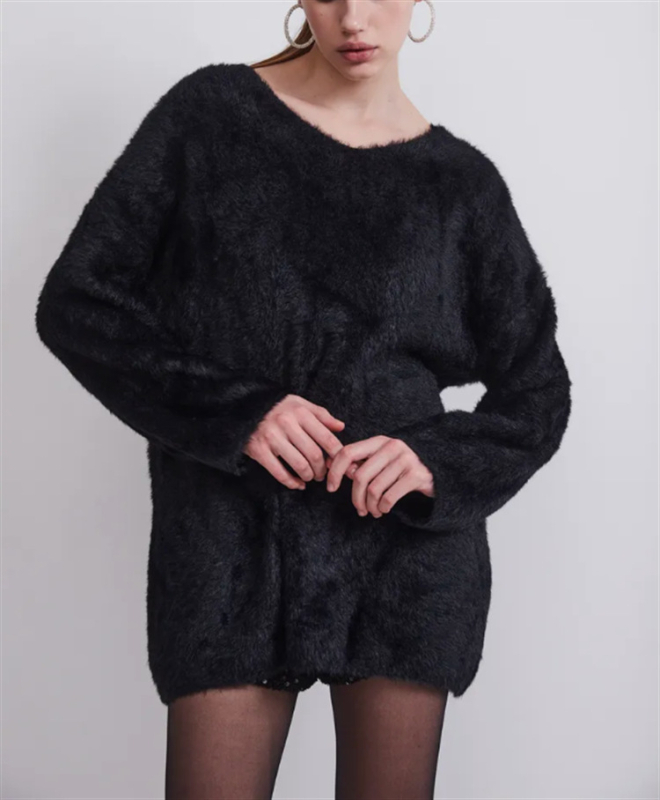 Ženski pulover s V-izrezom, akril-spandeks pletenina, dugi rukavi, obična duljina, jednobojni