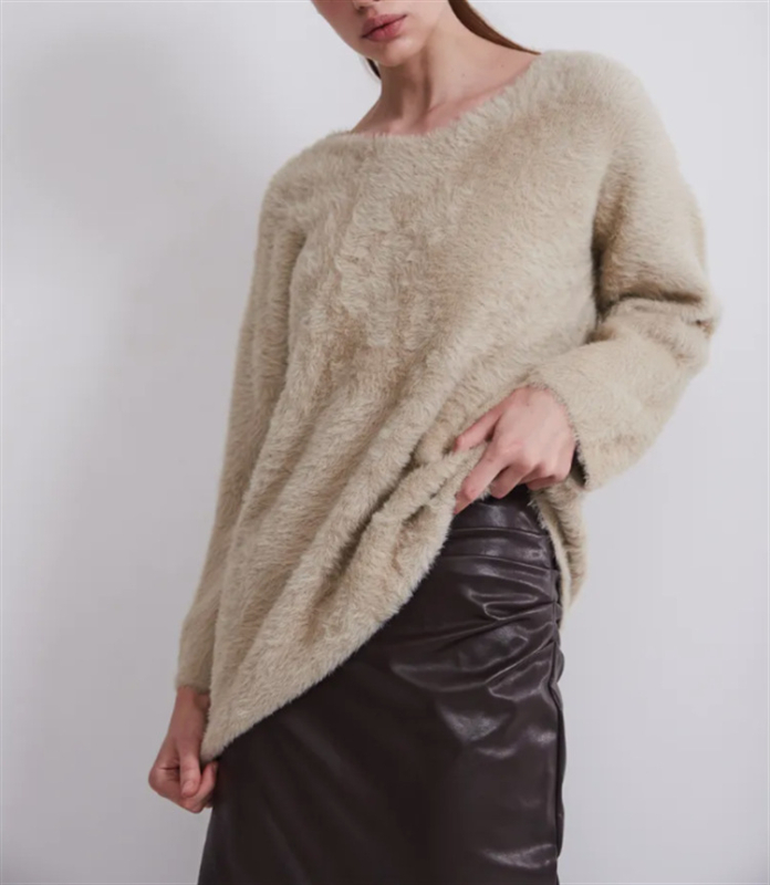 Ženski pulover s V-izrezom, akril-spandeks pletenina, dugi rukavi, obična duljina, jednobojni