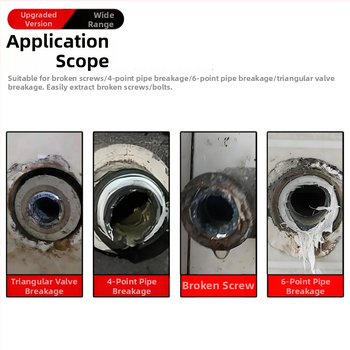 FURONGHUA Thread Breaker Extractor készlet kézi fúróhoz és háromszög alakú vízcső szelephöz, 4/6 menet, 5 darab, 71 mm hosszú, 45# acél