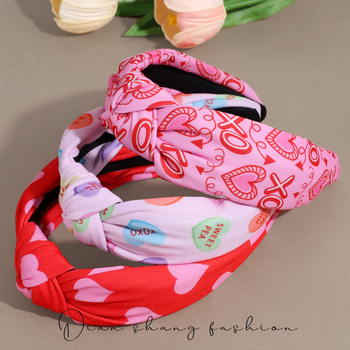 Szövetből készült női hajpánt, kézzel készített, csomóval és szív mintával