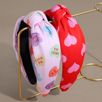 Szövetből készült női hajpánt, kézzel készített, csomóval és szív mintával