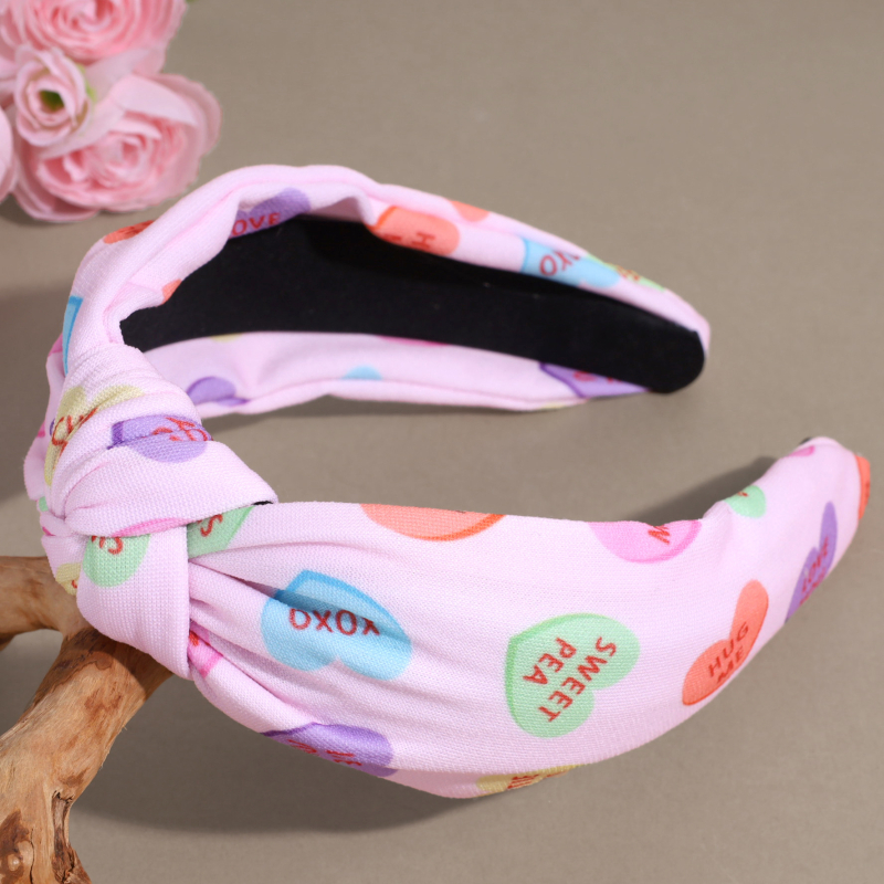 Szövetből készült női hajpánt, kézzel készített, csomóval és szív mintával