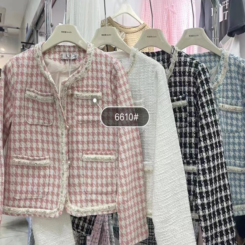 Ženski kratki tweed kaput od vune i kašmira, uski kroj, rever, jednoslojno kopčanje
