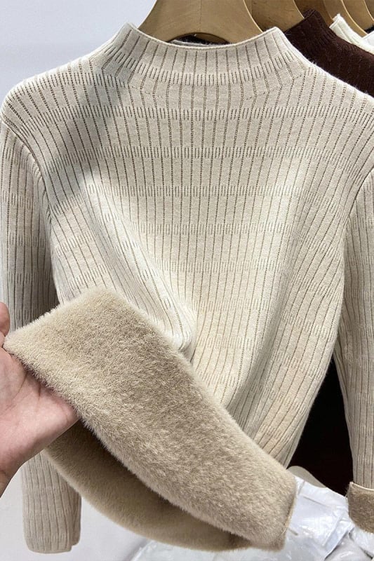Ženski pleteni pulover od ovčje vune s Ice Silk, polovično visok ovratnik, rukavi princeze, normalna debljina