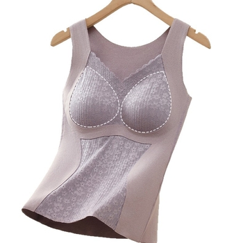 Női termikus mellény mellkas párnázással, bársony csipkével, dupla réteg, V-nyakú, testformáló – alapréteg