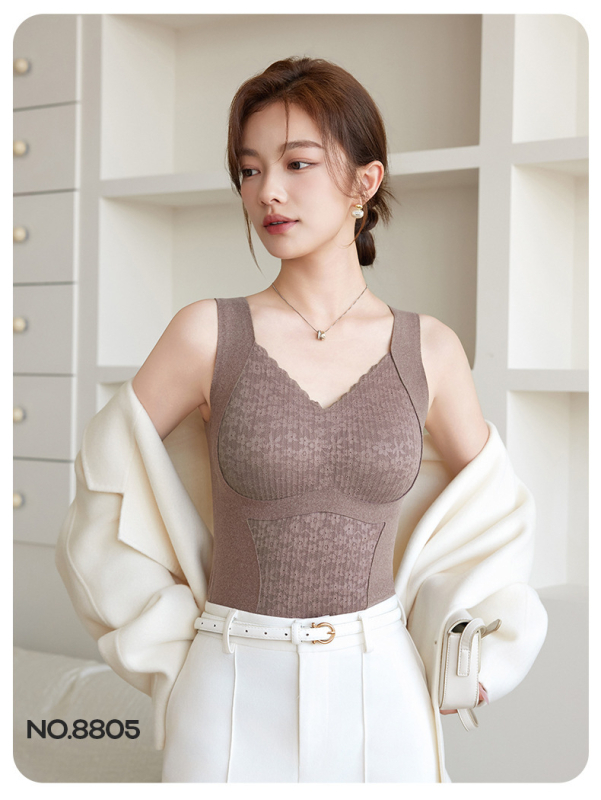 Női termikus mellény mellkas párnázással, bársony csipkével, dupla réteg, V-nyakú, testformáló – alapréteg