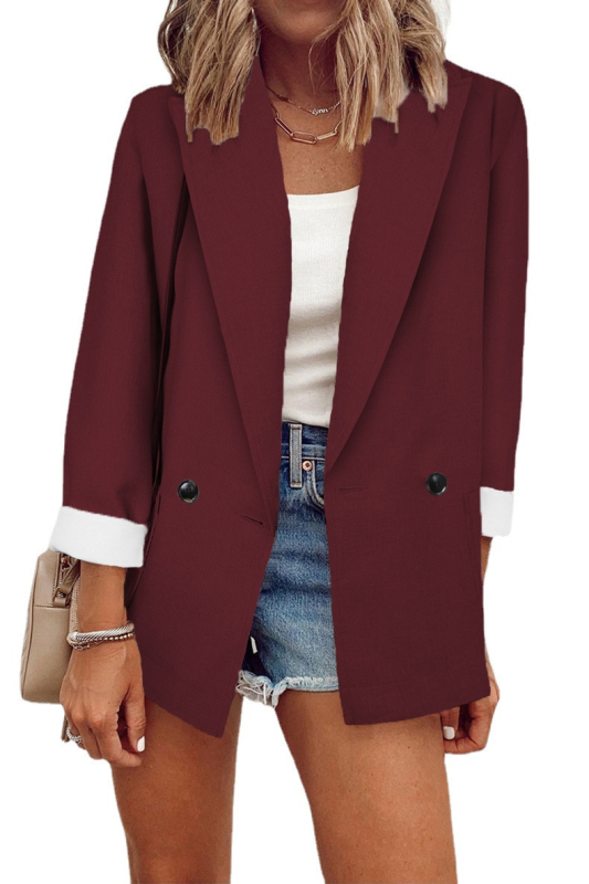 Ženski sako-kostim, dvostruko kopčanje, poliester tkanina, ovratnik kostima, dugi rukavi