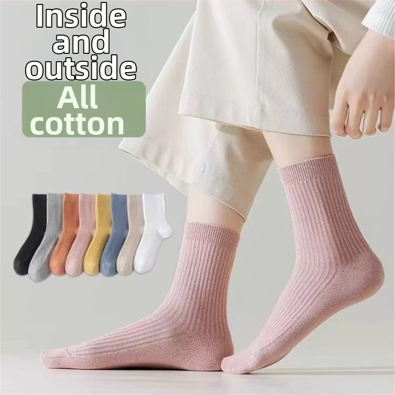 Dámske ponožky z 100% bavlny, stredná dĺžka, všetky ročné obdobia, jednofarebné, absorbujú pot a zabraňujú zápachu