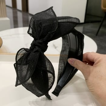 Bandă de păr în stil coreean, cu funda și dinți pentru prindere, din plasă dantelată, lucrată manual, pentru femei (Material: plasă; Stil: coreean; Proces: manual; Categoria: accesorii pentru păr)