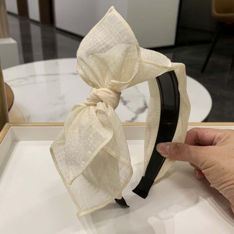 Bandă de păr în stil coreean, cu funda și dinți pentru prindere, din plasă dantelată, lucrată manual, pentru femei (Material: plasă; Stil: coreean; Proces: manual; Categoria: accesorii pentru păr)