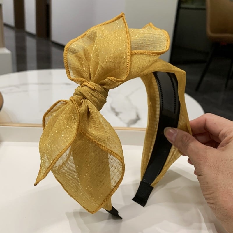 Bandă de păr în stil coreean, cu funda și dinți pentru prindere, din plasă dantelată, lucrată manual, pentru femei (Material: plasă; Stil: coreean; Proces: manual; Categoria: accesorii pentru păr)