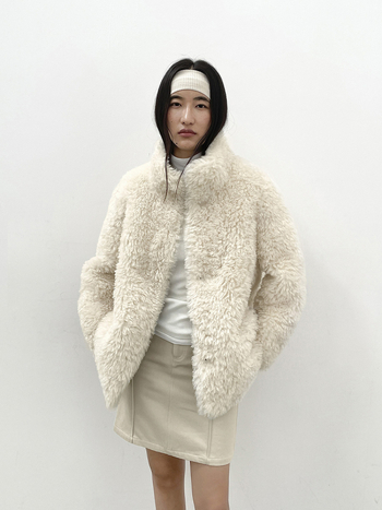Ženski vuneni kaput sa stojećim ovratnikom i umjetnom krznom, poliester materijal, slobodan kroj, casual japansko-korejski stil