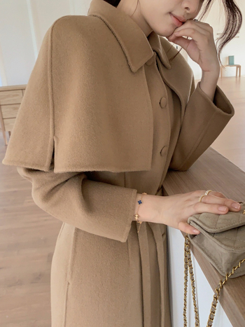 SN Kétoldalas kézzel varrt báránygyapjú kabát, hosszú, karcsú szabás, 95% gyapjú + <30% poliészter, téli szezon 2025, CF-519