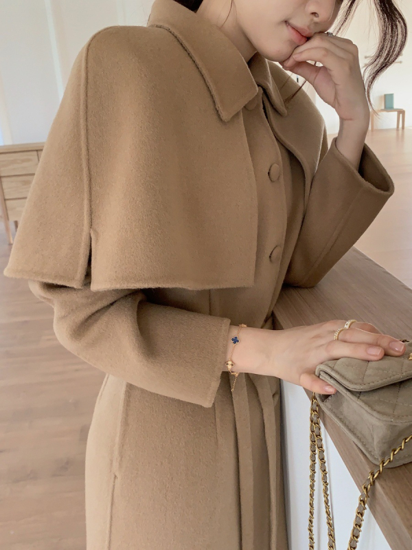 SN Kétoldalas kézzel varrt báránygyapjú kabát, hosszú, karcsú szabás, 95% gyapjú + <30% poliészter, téli szezon 2025, CF-519