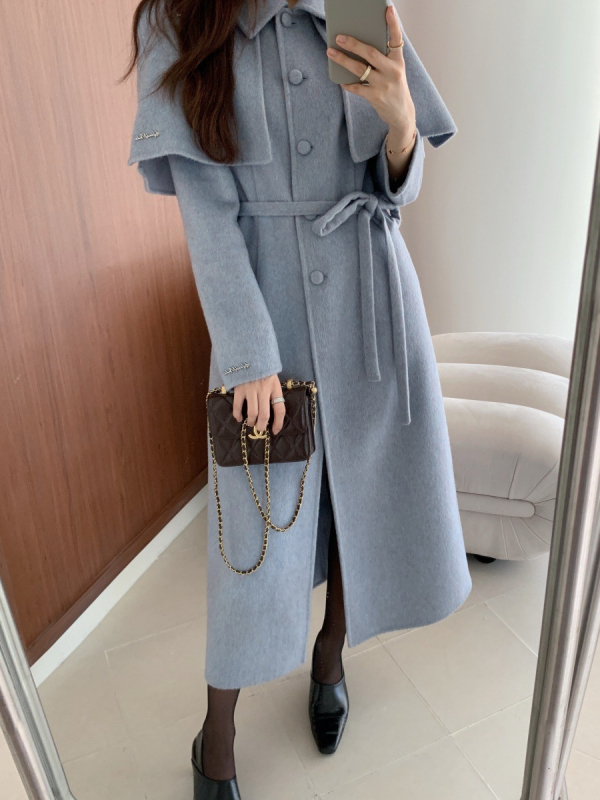 SN Kétoldalas kézzel varrt báránygyapjú kabát, hosszú, karcsú szabás, 95% gyapjú + <30% poliészter, téli szezon 2025, CF-519