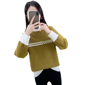 Ženski pleteni džemper s poluvisokim ovratnikom, debeli mink velvet pleteni, 3D uzorak, široka silueta
