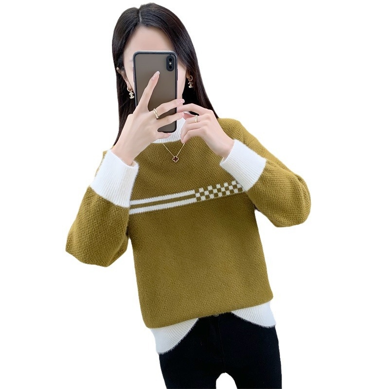 Ženski pleteni džemper s poluvisokim ovratnikom, debeli mink velvet pleteni, 3D uzorak, široka silueta