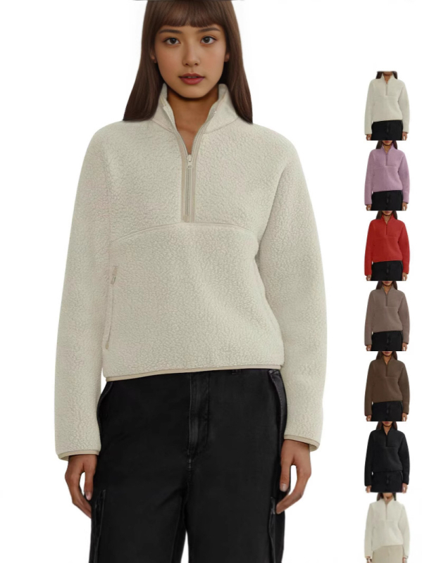 Ženski top s poluzipom, ležernog kroja, smjesa dlake zeca i Cupro/Wool (Cupro 50–70%; Wool 50–70%), jesen 2024