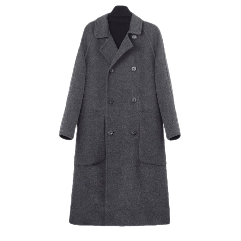 Női gyapjúkabát középhosszú, reveres gallérral, hosszú ujjú, egyenes szabás