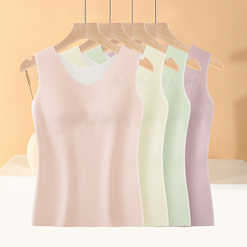 Lányoknak szóló termikus mellény fleece-béléssel, varrat nélküli, U-nyakú, 13–18 éveseknek, poliészter