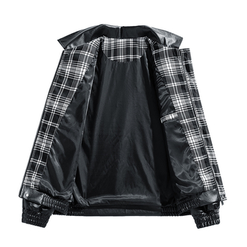 Férfi PU bőrdzseki motoros stílusban, sportos szabás, laza illeszkedés, gallér: rever, dupla gombolás, közepes hossz 65–80 cm, 2025 tavasz