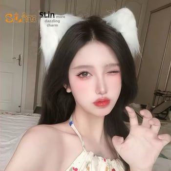 Bandă pentru cap cu urechi de pisică, urechi realiste, făcută manual, materiale mixte, Saint ling, primăvara 2025, unisex