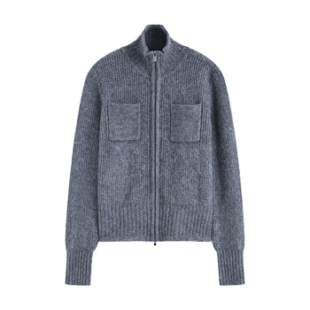 Ζακέτα από κασμίρ πλεκτή με ψηλό γιακά, φερμουάρ, μακριά μανίκια (Χειμώνας 2025)