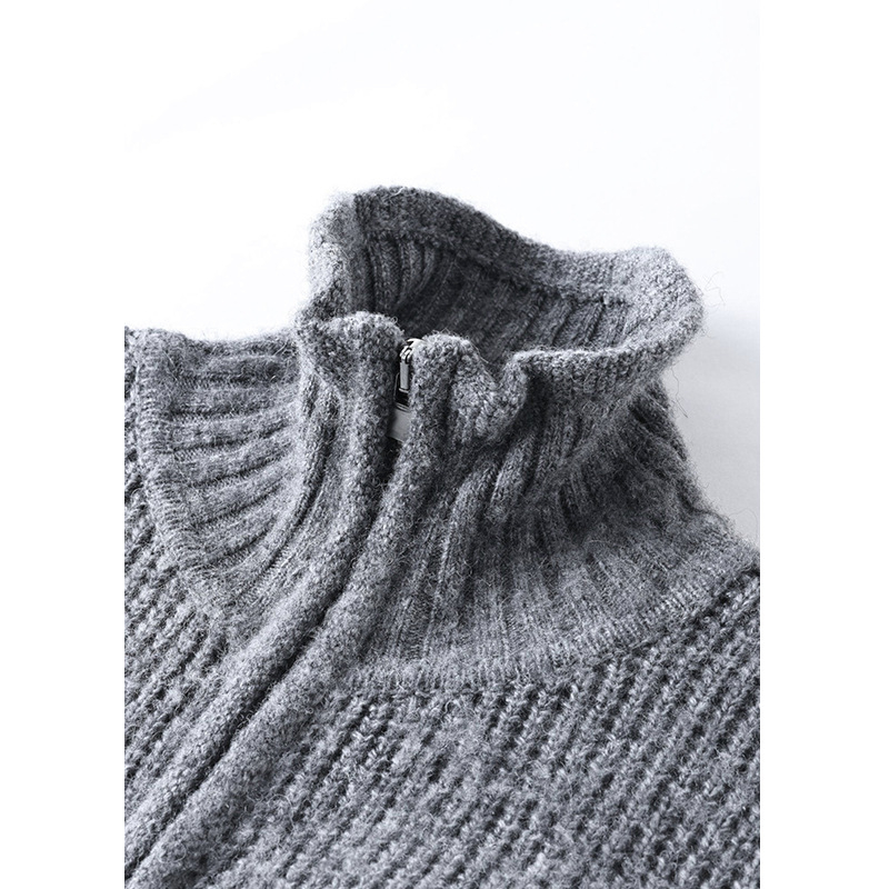 Ζακέτα από κασμίρ πλεκτή με ψηλό γιακά, φερμουάρ, μακριά μανίκια (Χειμώνας 2025)