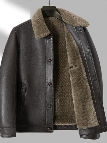 PU kožna jakna s ovratnikom, podstavljena fleeceom, uski kroj, kopčanje na jedno kopčanje (Jesen 2025)