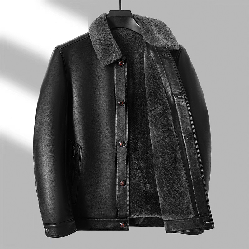 PU kožna jakna s ovratnikom, podstavljena fleeceom, uski kroj, kopčanje na jedno kopčanje (Jesen 2025)