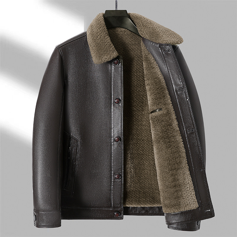 PU kožna jakna s ovratnikom, podstavljena fleeceom, uski kroj, kopčanje na jedno kopčanje (Jesen 2025)