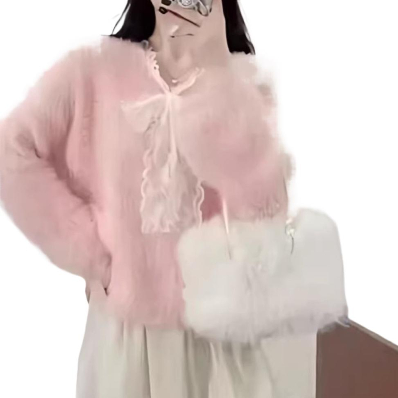 Mesterséges kasmír kötött pulóver patchwork csipkével, V-nyakú, hosszú ujjú, laza szabású, normál hossz