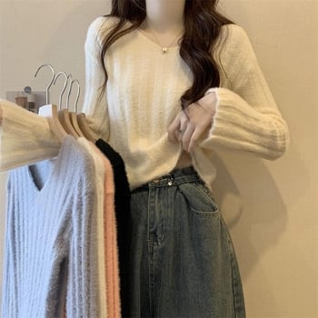 Juhgyapjúból készült kötött pulóver V-nyakkal, derekat szorító rétegző felső