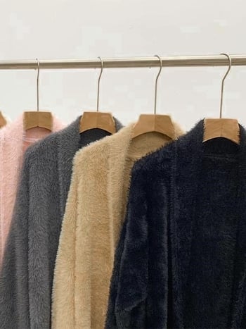 Női kardigán-pulóver mesterséges Mink anyagból, fő anyag nylon, vastag, V-nyakú