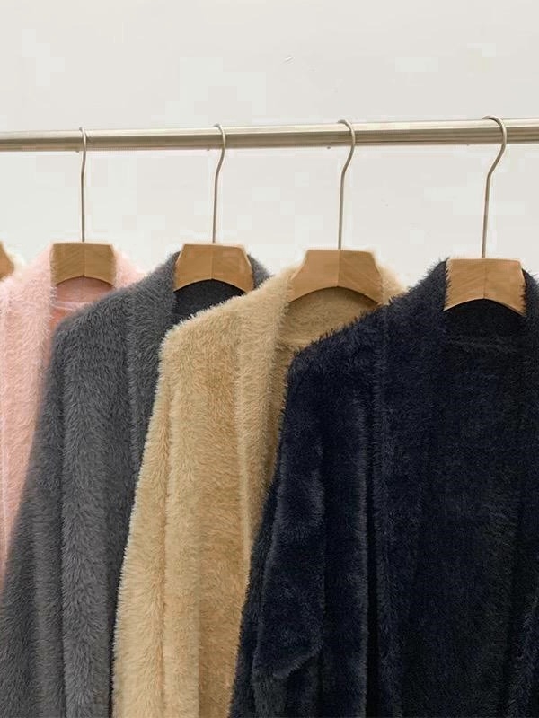 Női kardigán-pulóver mesterséges Mink anyagból, fő anyag nylon, vastag, V-nyakú