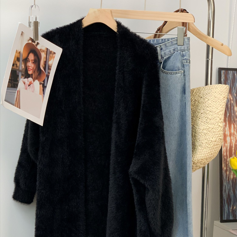 Női kardigán-pulóver mesterséges Mink anyagból, fő anyag nylon, vastag, V-nyakú