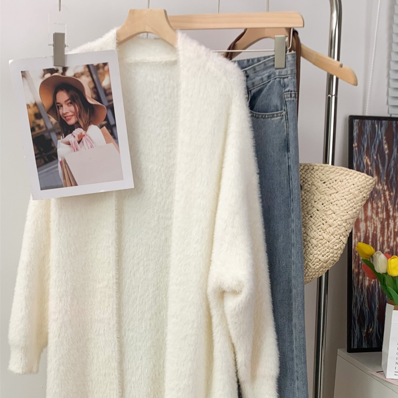 Női kardigán-pulóver mesterséges Mink anyagból, fő anyag nylon, vastag, V-nyakú